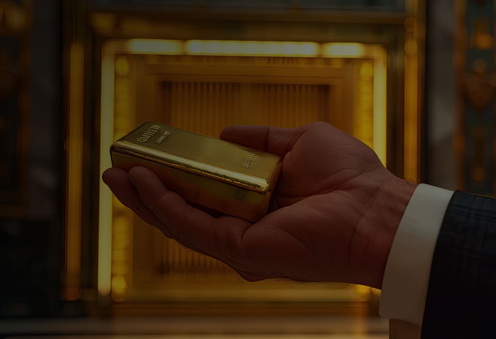 человек держит слиток золота